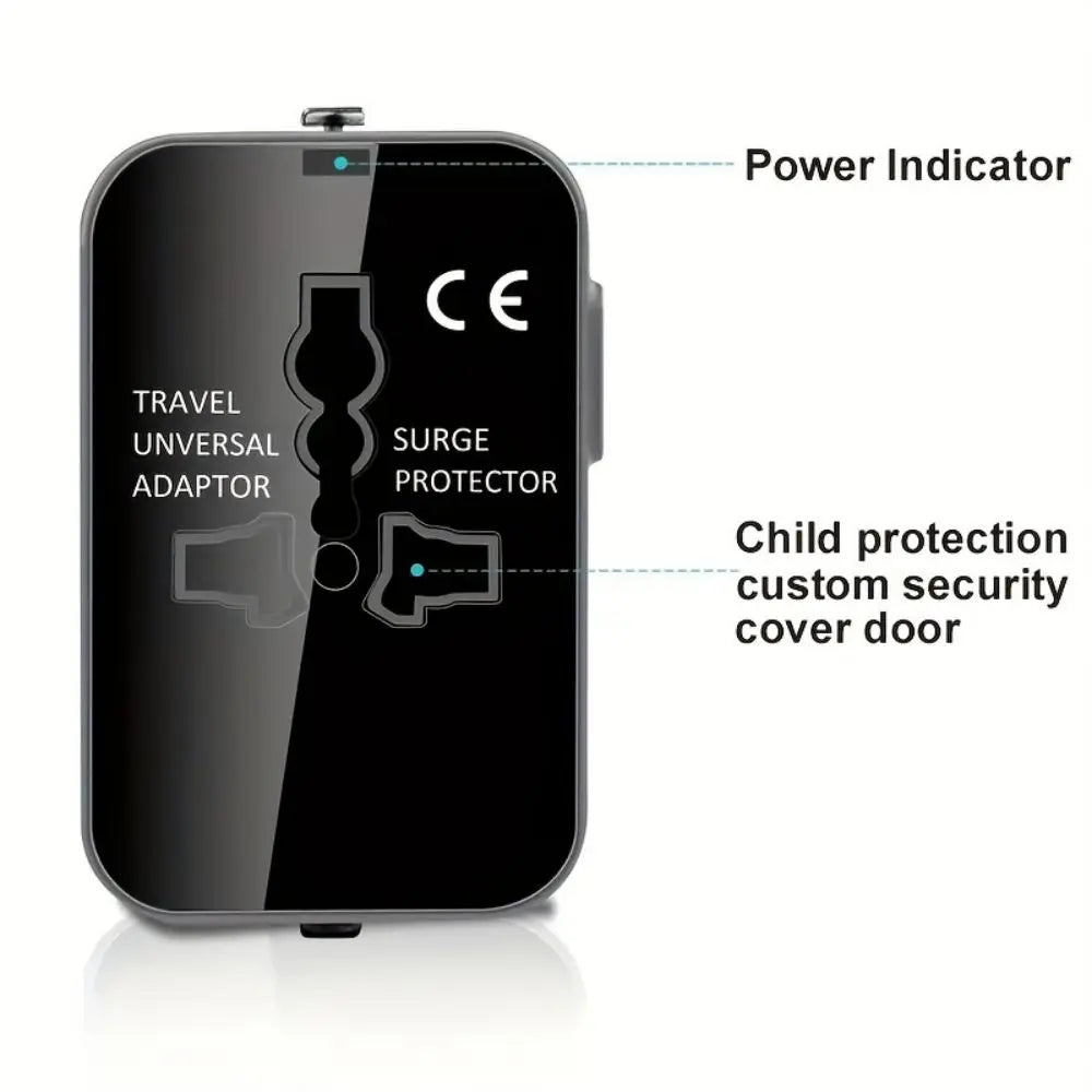 All-in-One Universal Travel Adapter with USB & Type-C Charger - Compatible in USA, EU, UK, AUS